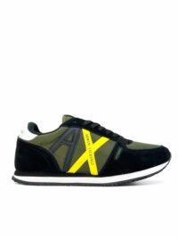 Armani Exchange Men's Logo Sneakers Black/Olive/Yellow