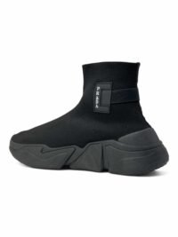 Knit Fabric High-Top Sneakers Black - Image 7