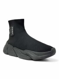 Knit Fabric High-Top Sneakers Black - Image 9